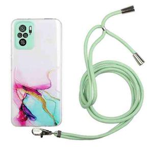 For Xiaomi Redmi Note 10 4G Hollow Marble Pattern TPU Shockproof Protective Case with Neck Strap Rope(Green)