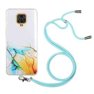 For Xiaomi Redmi Note 9S/Note 9 Pro/Note 9 Pro Max Hollow Marble Pattern TPU Shockproof Protective Case with Neck Strap Rope(Yellow)