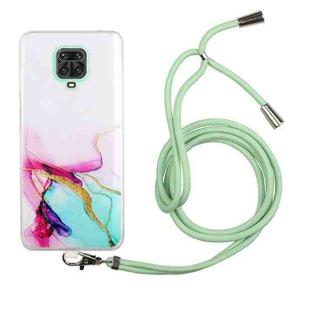 For Xiaomi Redmi Note 9S/Note 9 Pro/Note 9 Pro Max Hollow Marble Pattern TPU Shockproof Protective Case with Neck Strap Rope(Green)