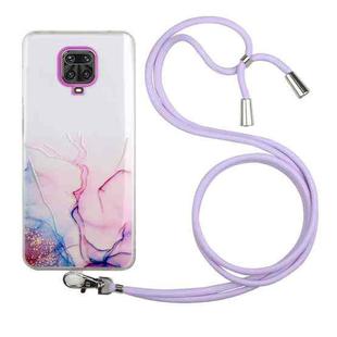 For Xiaomi Redmi Note 9S/Note 9 Pro/Note 9 Pro Max Hollow Marble Pattern TPU Shockproof Protective Case with Neck Strap Rope(Pink)