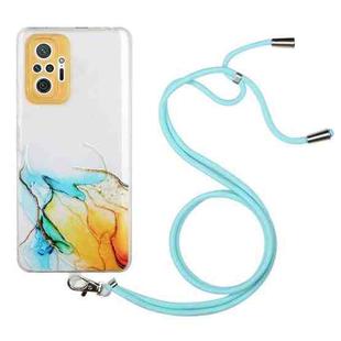 For Xiaomi Redmi Note 10 Pro Hollow Marble Pattern TPU Shockproof Protective Case with Neck Strap Rope(Yellow)
