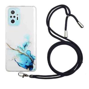 For Xiaomi Redmi Note 10 Pro Hollow Marble Pattern TPU Shockproof Protective Case with Neck Strap Rope(Blue)