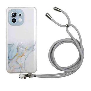 For Xiaomi Mi 11 Hollow Marble Pattern TPU Shockproof Protective Case with Neck Strap Rope(Gray)