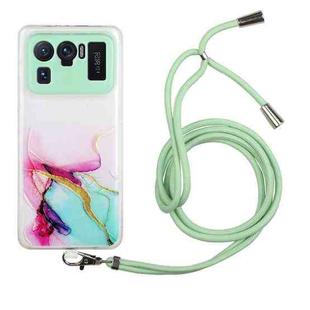 For Xiaomi Mi 11 Ultra Hollow Marble Pattern TPU Shockproof Protective Case with Neck Strap Rope(Green)