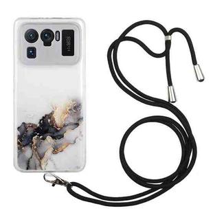 For Xiaomi Mi 11 Ultra Hollow Marble Pattern TPU Shockproof Protective Case with Neck Strap Rope(Black)