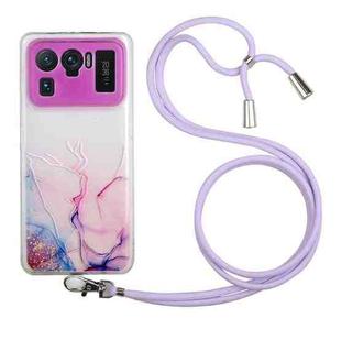 For Xiaomi Mi 11 Ultra Hollow Marble Pattern TPU Shockproof Protective Case with Neck Strap Rope(Pink)