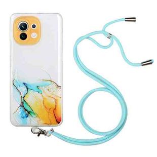 For Xiaomi Mi 11 Lite Hollow Marble Pattern TPU Shockproof Protective Case with Neck Strap Rope(Yellow)