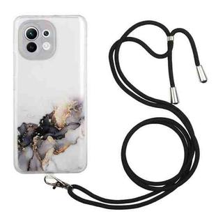 For Xiaomi Mi 11 Lite Hollow Marble Pattern TPU Shockproof Protective Case with Neck Strap Rope(Black)