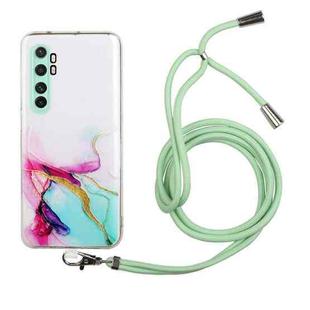 For Xiaomi Mi Note 10 Lite Hollow Marble Pattern TPU Shockproof Protective Case with Neck Strap Rope(Green)