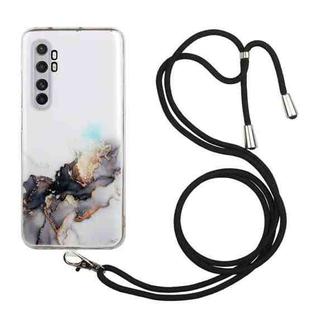 For Xiaomi Mi Note 10 Lite Hollow Marble Pattern TPU Shockproof Protective Case with Neck Strap Rope(Black)
