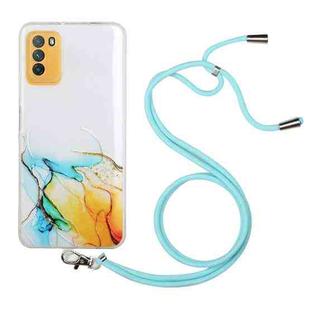For Xiaomi Poco M3 Hollow Marble Pattern TPU Shockproof Protective Case with Neck Strap Rope(Yellow)