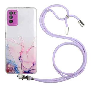 For Xiaomi Poco M3 Hollow Marble Pattern TPU Shockproof Protective Case with Neck Strap Rope(Pink)