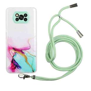 For Xiaomi Poco X3 / X3 Pro / X3 NFC Hollow Marble Pattern TPU Shockproof Protective Case with Neck Strap Rope(Green)