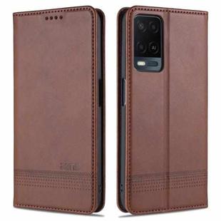 For OPPO A54 4G AZNS Magnetic Calf Texture Horizontal Flip Leather Case with Card Slots & Holder & Wallet(Dark Brown)