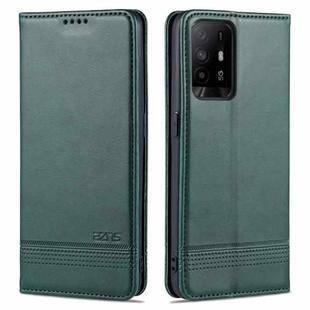 For OPPO A94 5G AZNS Magnetic Calf Texture Horizontal Flip Leather Case with Card Slots & Holder & Wallet(Dark Green)