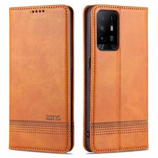 For OPPO A94 5G AZNS Magnetic Calf Texture Horizontal Flip Leather Case with Card Slots & Holder & Wallet(Light Brown)