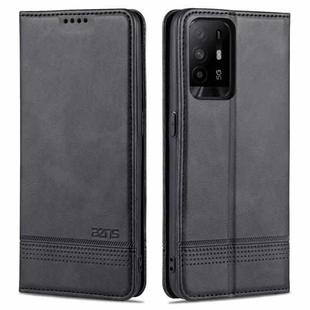 For OPPO A95 5G AZNS Magnetic Calf Texture Horizontal Flip Leather Case with Card Slots & Holder & Wallet(Black)