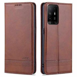 For OPPO A95 5G AZNS Magnetic Calf Texture Horizontal Flip Leather Case with Card Slots & Holder & Wallet(Dark Brown)