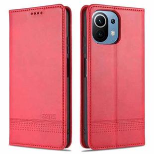 For Xiaomi Mi 11 Lite AZNS Magnetic Calf Texture Horizontal Flip Leather Case with Card Slots & Holder & Wallet(Red)