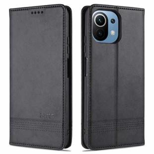 For Xiaomi Mi 11 Lite AZNS Magnetic Calf Texture Horizontal Flip Leather Case with Card Slots & Holder & Wallet(Black)