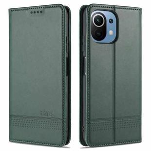 For Xiaomi Mi 11 Lite AZNS Magnetic Calf Texture Horizontal Flip Leather Case with Card Slots & Holder & Wallet(Dark Green)