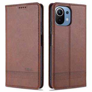 For Xiaomi Mi 11 Lite AZNS Magnetic Calf Texture Horizontal Flip Leather Case with Card Slots & Holder & Wallet(Dark Brown)