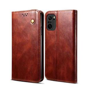 For Xiaomi Redmi K40 / K40 Pro Simple Wax Crazy Horse Texture Horizontal Flip Leather Case with Card Slots & Wallet(Brown)