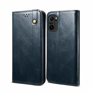 For Xiaomi Redmi K40 / K40 Pro Simple Wax Crazy Horse Texture Horizontal Flip Leather Case with Card Slots & Wallet(Navy Blue)