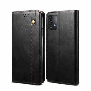For Xiaomi Redmi Note9 4G (CN Version) Simple Wax Crazy Horse Texture Horizontal Flip Leather Case with Card Slots & Wallet(Black)