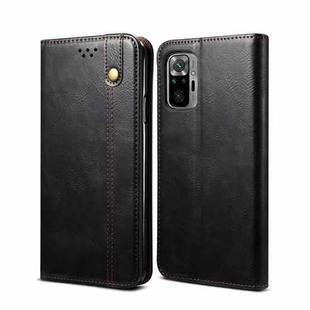 For Xiaomi Redmi Note10 4G (CN Version) / Note 10S (Global Official) Simple Wax Crazy Horse Texture Horizontal Flip Leather Case with Card Slots & Wallet(Black)