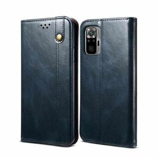 For Xiaomi Redmi Note10 4G (CN Version) / Note 10S (Global Official) Simple Wax Crazy Horse Texture Horizontal Flip Leather Case with Card Slots & Wallet(Navy Blue)