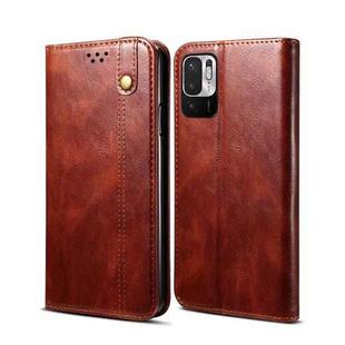 For Xiaomi Redmi Note10 5G Simple Wax Crazy Horse Texture Horizontal Flip Leather Case with Card Slots & Wallet(Brown)