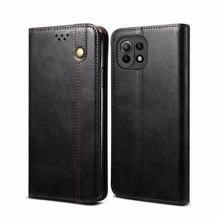 For Xiaomi Mi 11 Lite Simple Wax Crazy Horse Texture Horizontal Flip Leather Case with Card Slots & Wallet(Black)