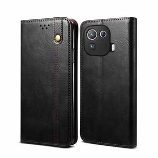 For Xiaomi Mi 11 Pro Simple Wax Crazy Horse Texture Horizontal Flip Leather Case with Card Slots & Wallet(Black)