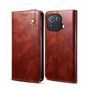 For Xiaomi Mi 11 Pro Simple Wax Crazy Horse Texture Horizontal Flip Leather Case with Card Slots & Wallet(Brown)