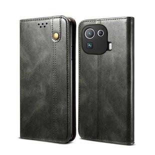 For Xiaomi Mi 11 Pro Simple Wax Crazy Horse Texture Horizontal Flip Leather Case with Card Slots & Wallet(Dark Green)