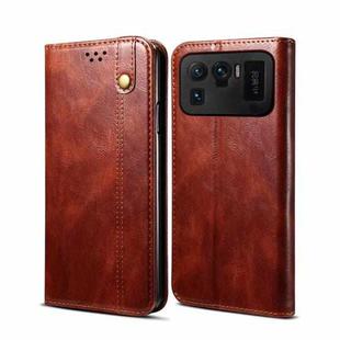 For Xiaomi Mi 11 Ultra Simple Wax Crazy Horse Texture Horizontal Flip Leather Case with Card Slots & Wallet(Brown)