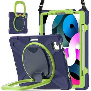 Silicone + PC Protective Case with Holder & Shoulder Strap For iPad Air 2022 / 2020 10.9(Navy Blue+Yellow Green)