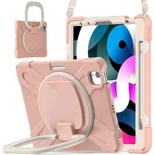 Silicone + PC Protective Case with Holder & Shoulder Strap For iPad Air 2022 / 2020 10.9(Rose Gold)