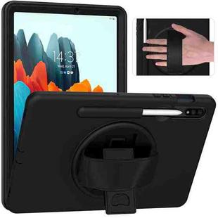 360 Degree Rotation PC + TPU Protective Case with Holder & Hand-strap & Pen Slot For Samsung Galaxy Tab S8 / Galaxy Tab S7 11 inch T870/T875(Black)