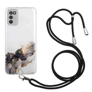For Samsung Galaxy A02s Hollow Marble Pattern TPU Shockproof Protective Case with Neck Strap Rope(Black)