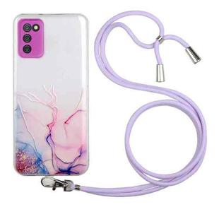 For Samsung Galaxy A02s Hollow Marble Pattern TPU Shockproof Protective Case with Neck Strap Rope(Pink)