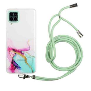 For Samsung Galaxy A12 5G Hollow Marble Pattern TPU Shockproof Protective Case with Neck Strap Rope(Green)