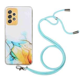 For Samsung Galaxy A32 5G Hollow Marble Pattern TPU Shockproof Protective Case with Neck Strap Rope(Yellow)