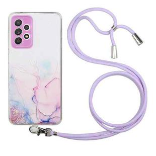 For Samsung Galaxy A32 5G Hollow Marble Pattern TPU Shockproof Protective Case with Neck Strap Rope(Pink)