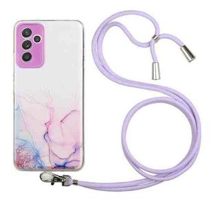 For Samsung Galaxy A82 5G Hollow Marble Pattern TPU Shockproof Protective Case with Neck Strap Rope(Pink)