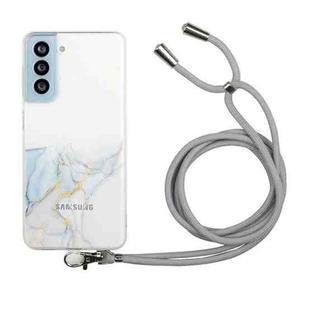 For Samsung Galaxy S21 5G Hollow Marble Pattern TPU Shockproof Protective Case with Neck Strap Rope(Grey)