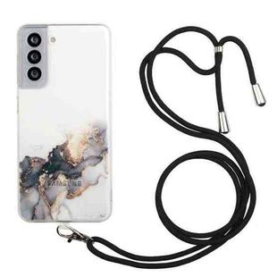 For Samsung Galaxy S21+ 5G Hollow Marble Pattern TPU Shockproof Protective Case with Neck Strap Rope(Black)