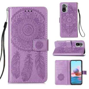 For Xiaomi Redmi Note 10S / Note 10 4G Dream Catcher Printing Horizontal Flip Leather Case with Holder & Card Slots & Wallet & Lanyard(Purple)