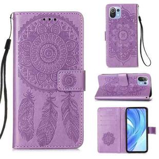 For Xiaomi Mi 11 Lite Dream Catcher Printing Horizontal Flip Leather Case with Holder & Card Slots & Wallet & Lanyard(Purple)